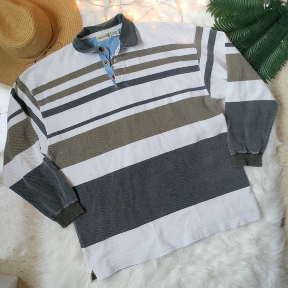 Vintage Other - Vintage Thick Long Sleeve Polo with Denim Collar
